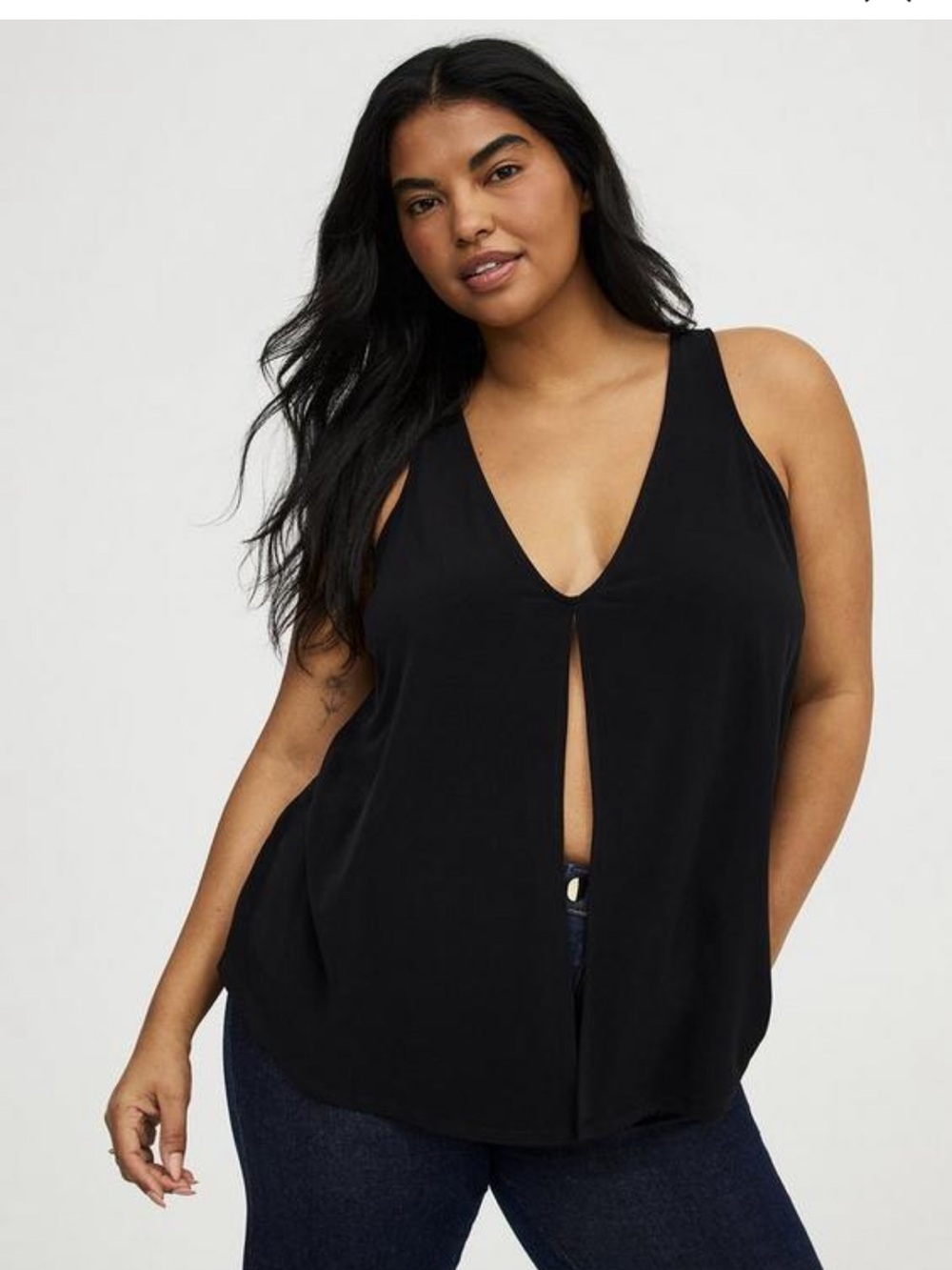 torrid Black V-Neck Front-Slit Sleeveless Tank